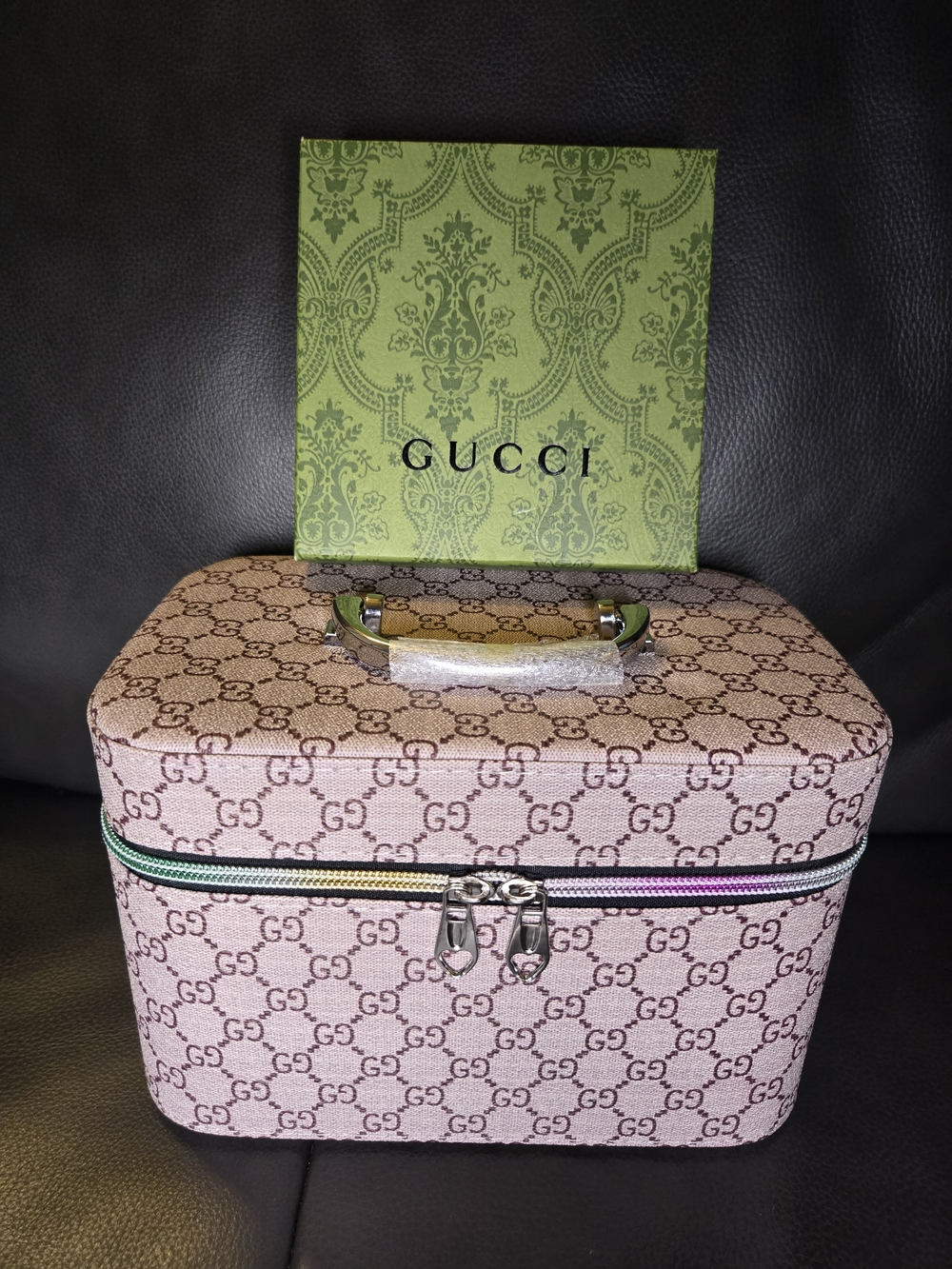 Gucci Pink Monogram Cosmetic Case with Top Handle